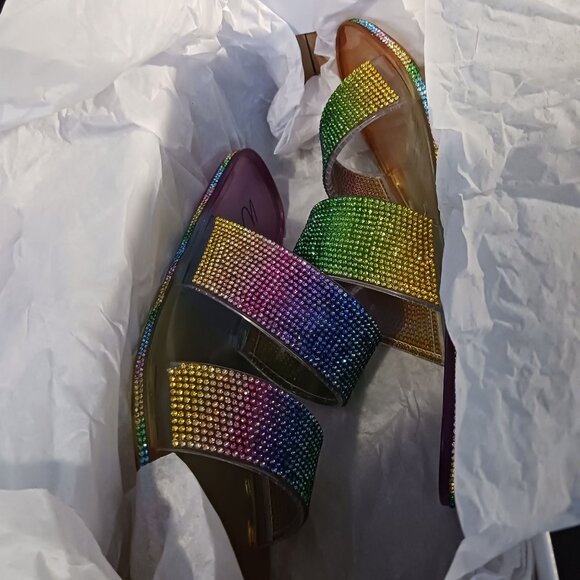 NEW Wild Pair Juba‎ Embellished Pool Side Jelly Sandals in Rainbow Bling Size 6 - Picture 10 of 11